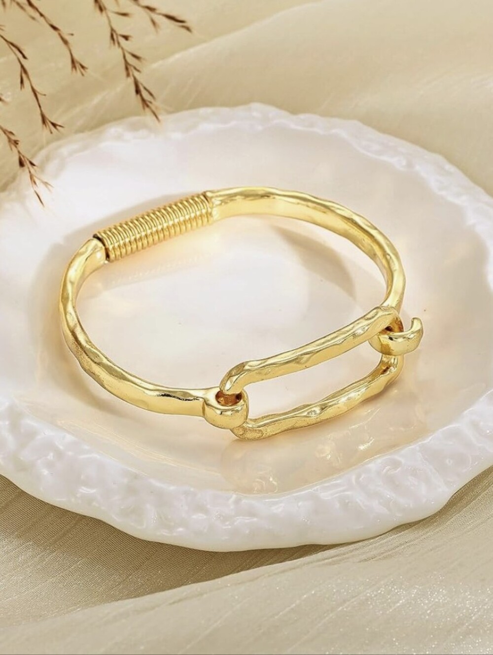 14K Plated Gold Hammered Link Bangle Bracelet